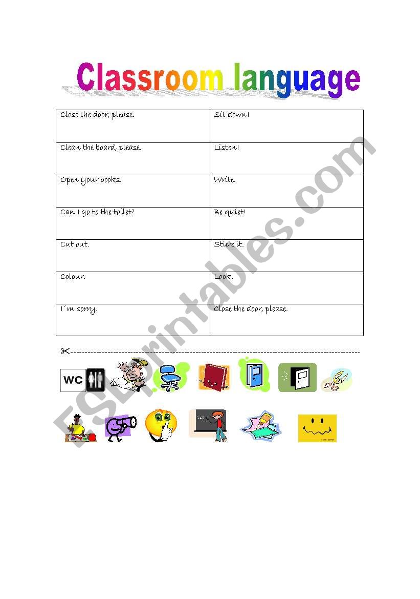 Classroom Language worksheet