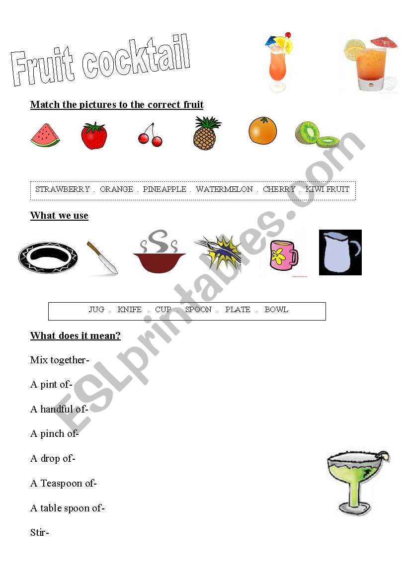 cocktail worksheet