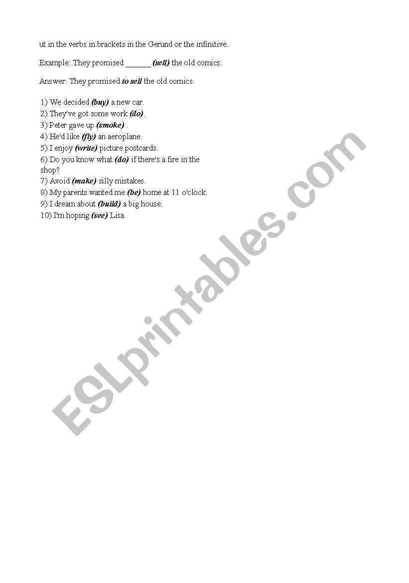 Infinitives worksheet
