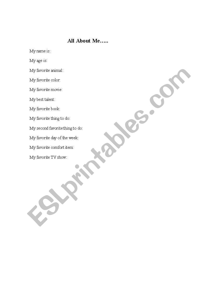 All About me worksheet