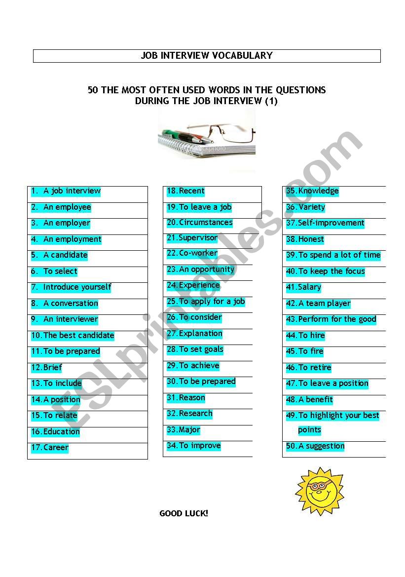 job interview  worksheet