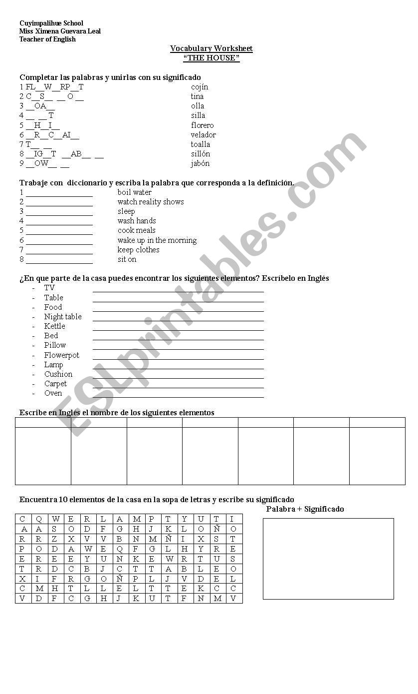 house test worksheet