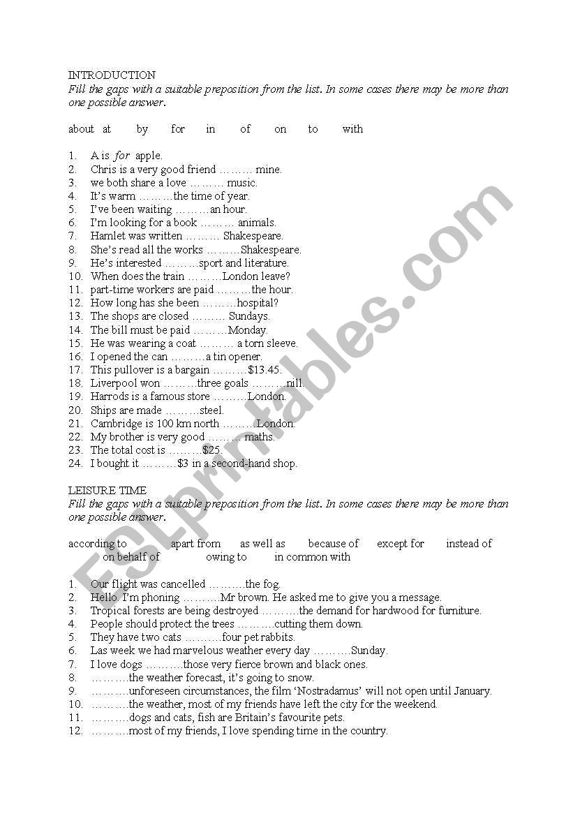 PREPOSITIONS worksheet