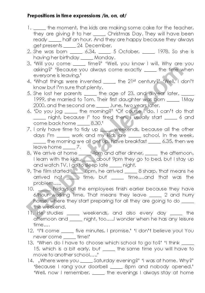 PREPOSITIONS worksheet