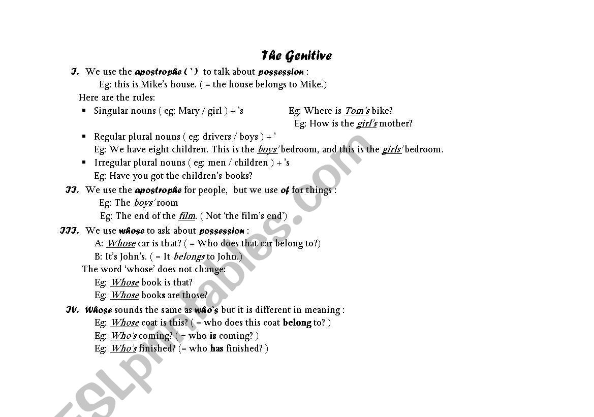 The genitive worksheet