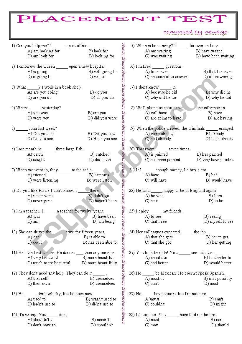 PLACEMENT TEST  worksheet