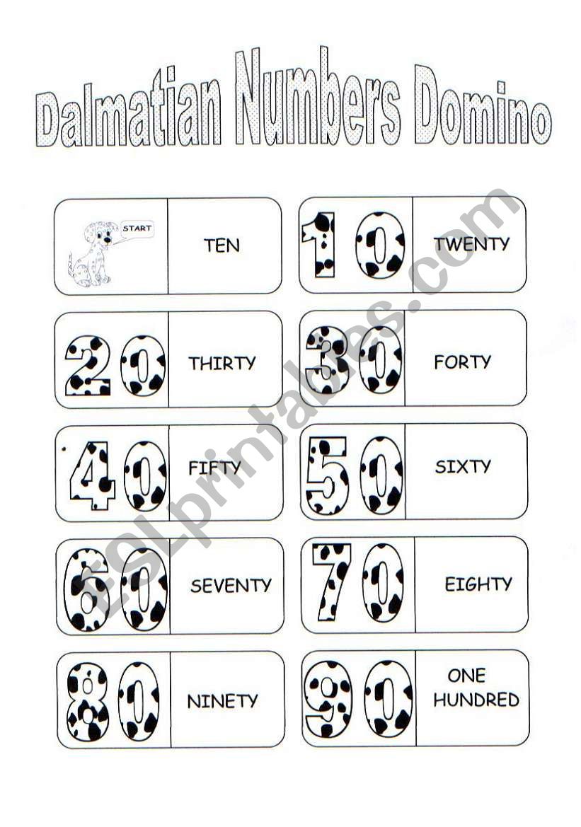 Dalmatian Numbers Domino worksheet