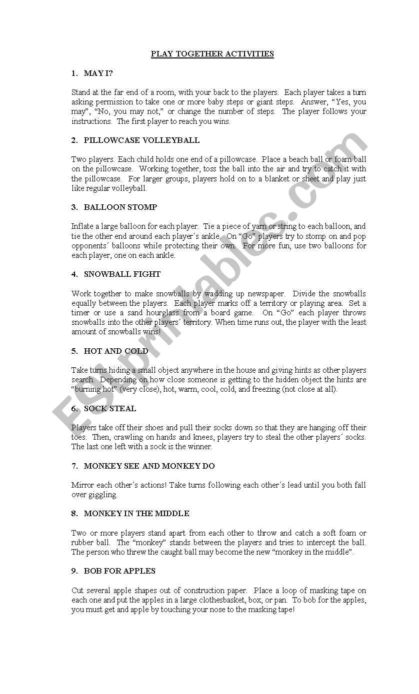 Games for young children worksheet