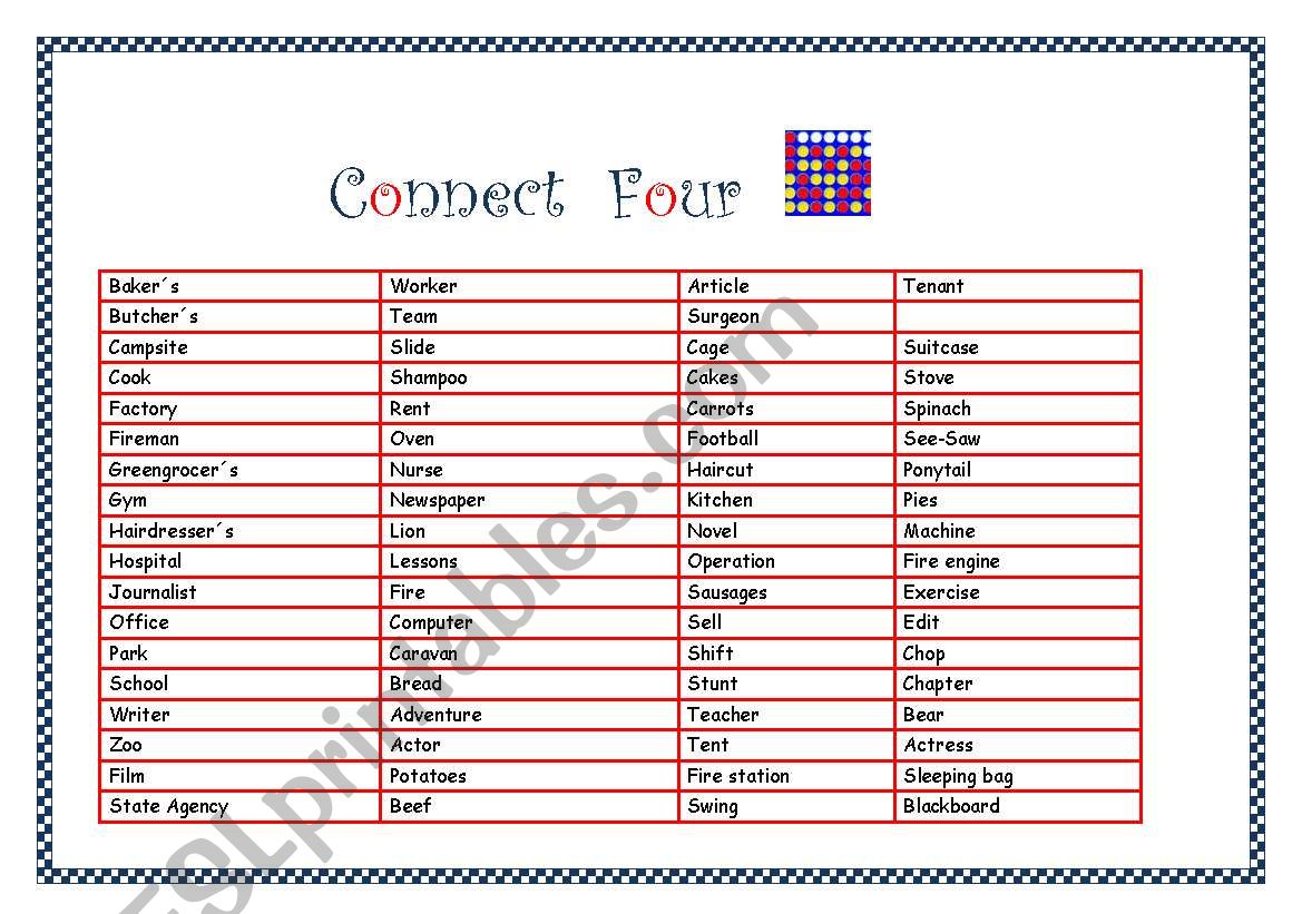 Connect Four worksheet