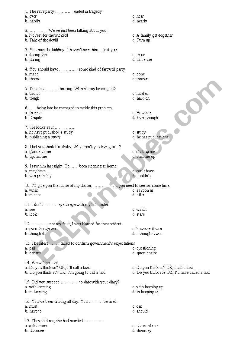 Upper test  worksheet
