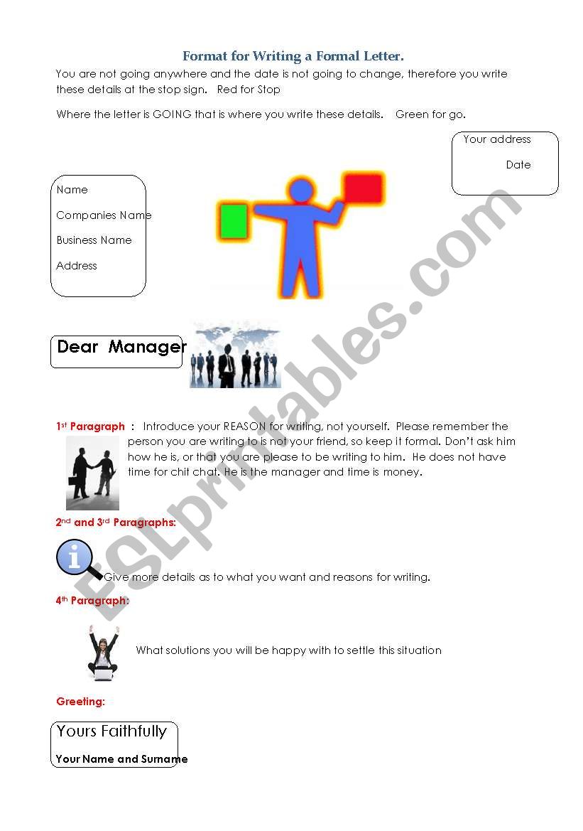 Format for a Formal letter worksheet