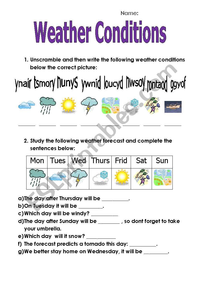 Weather conditions worksheet