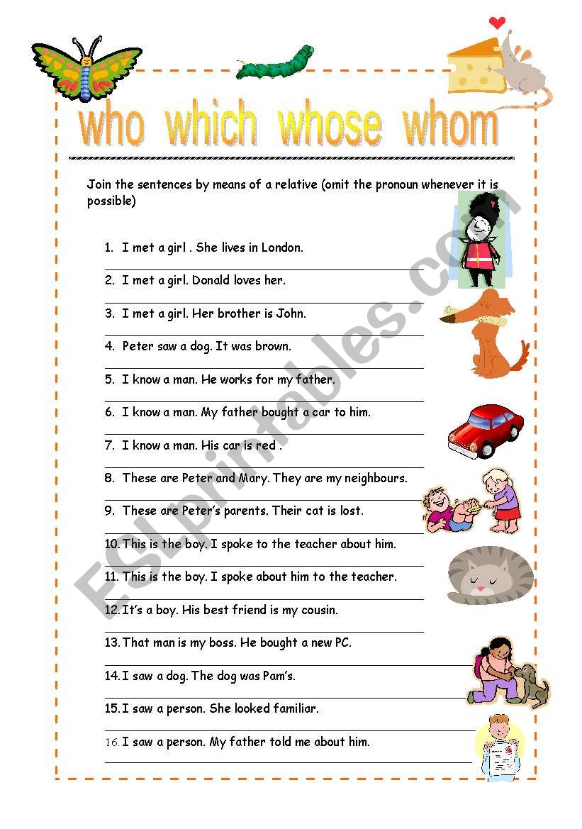 Relative pronouns worksheet