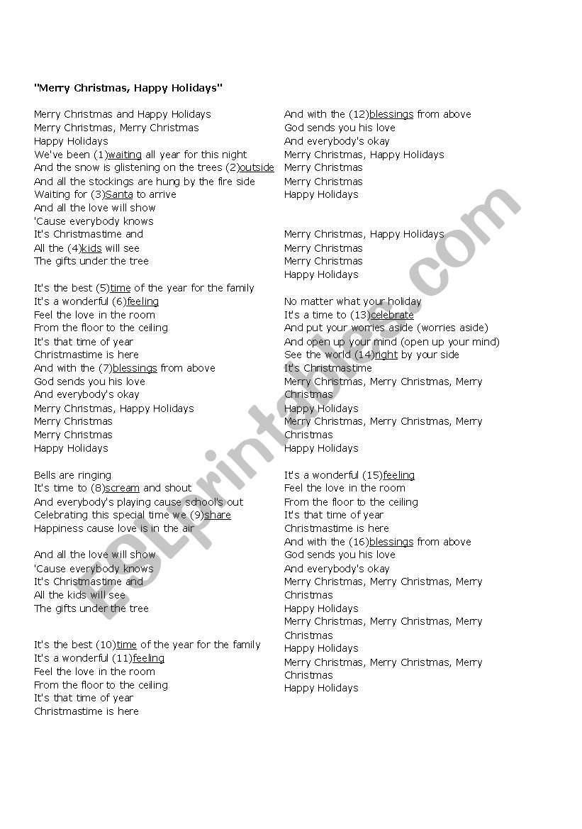 Chrismas Songs worksheet