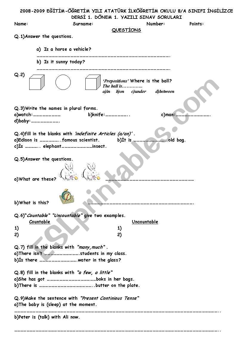 exam paper worksheet