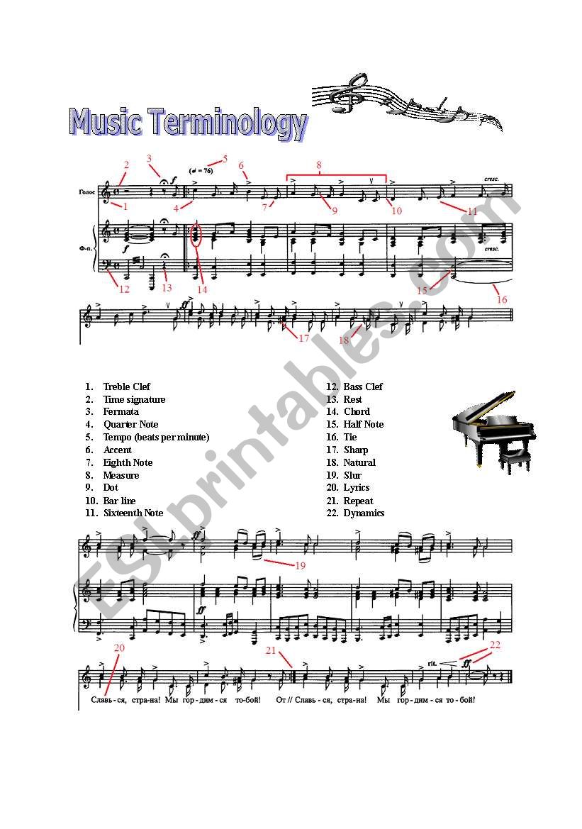 Music Terminology worksheet