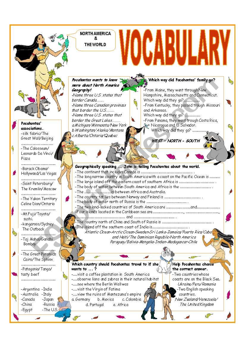 RECYCLING VOCABULARY-TOPIC: NORTH AMERICA AND THE WORLD  -  Elementary & up