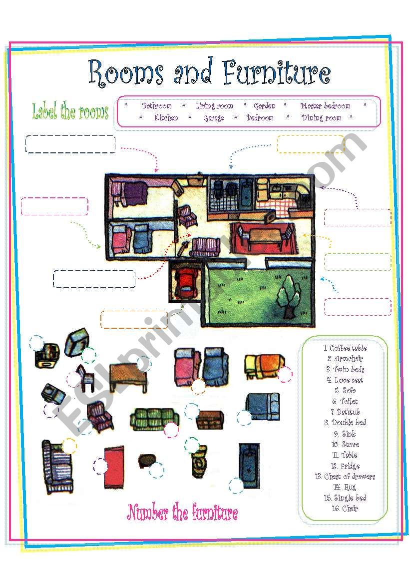 Rooms and Furniture (House) worksheet