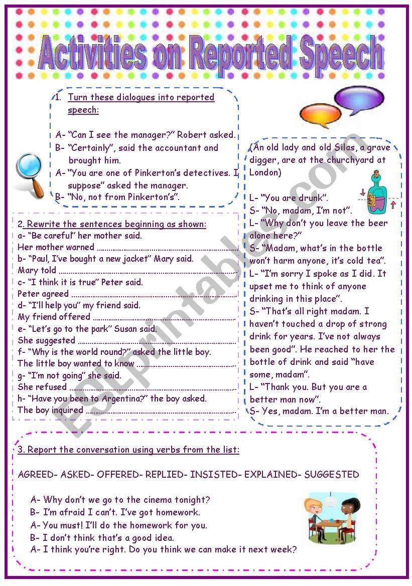 reported speech speaking activities