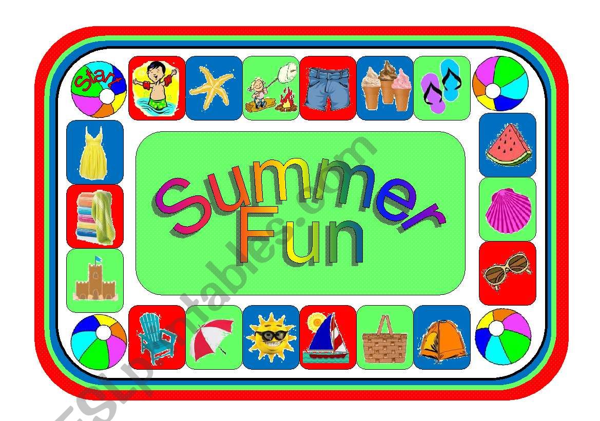 Summer Fun Board Game with Summer Clip Art (Greyscale Version Included) (Part 1 of a Set of 4 Seasons Games)