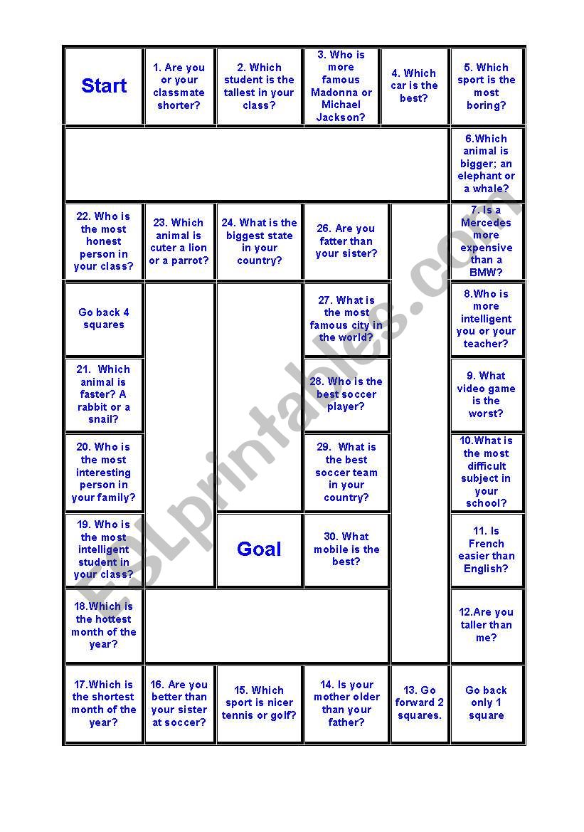 boardgame to practice comparative and superlative