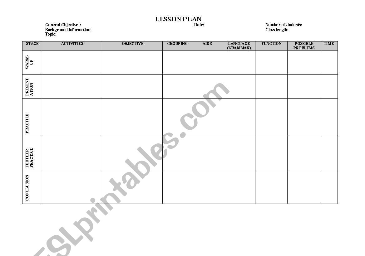 lesson plan worksheet