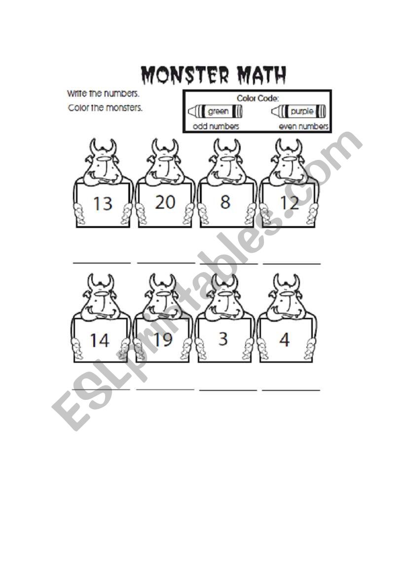 Monster Numbers worksheet