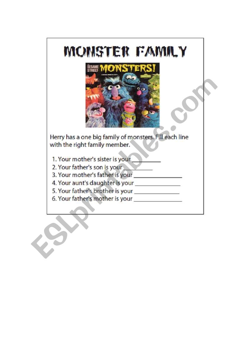 Monster Family worksheet