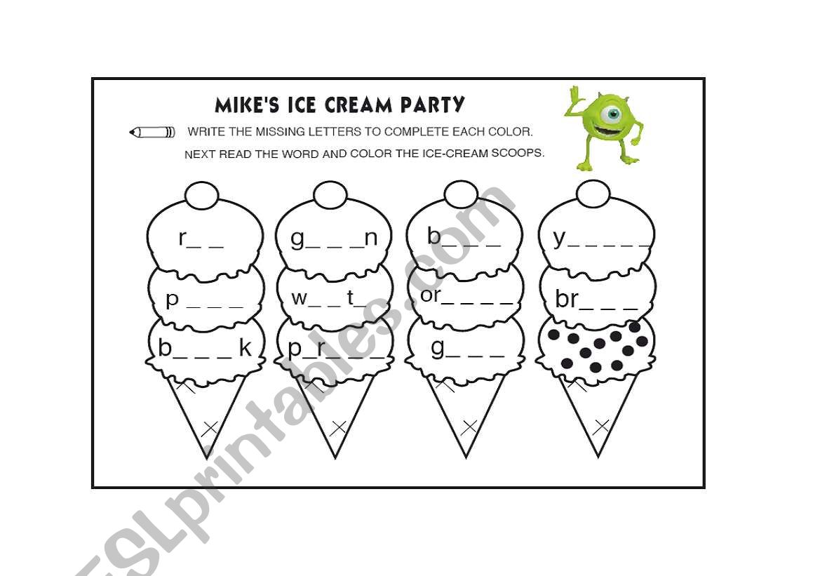 Mikes Ice Cream Party worksheet