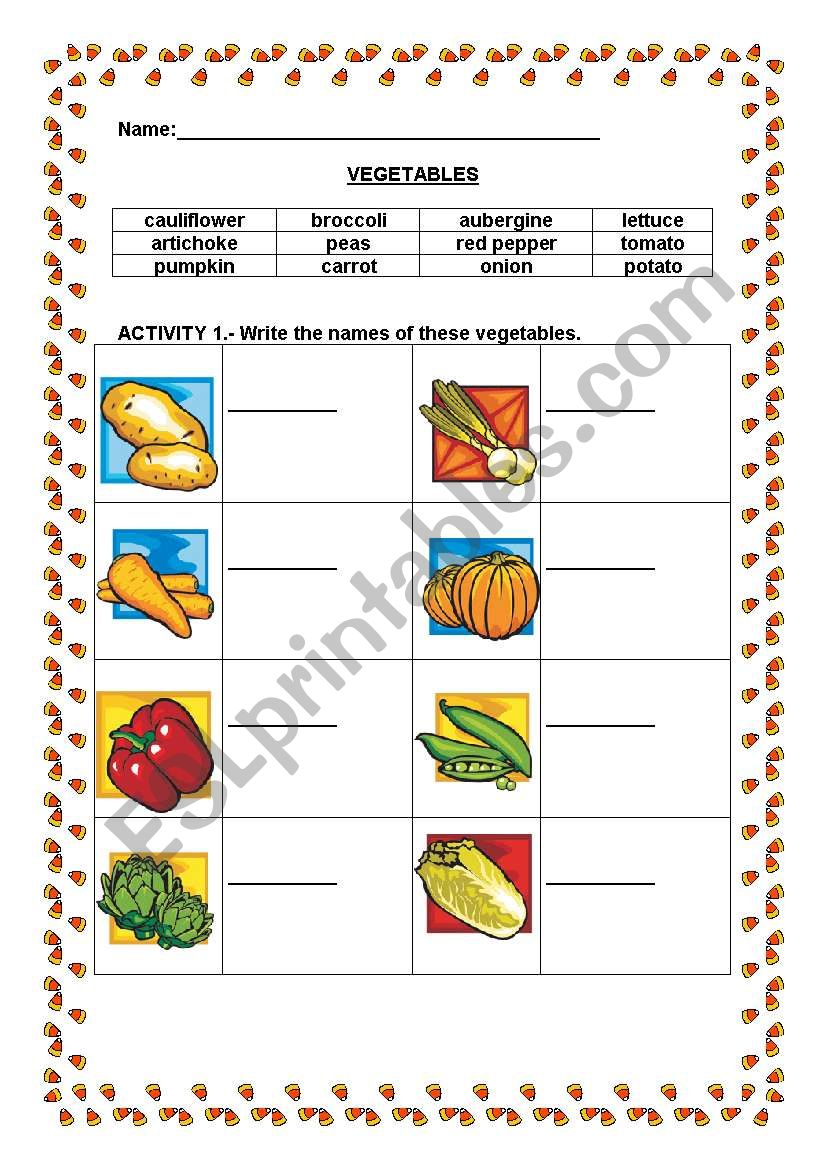 VEGETABLES worksheet