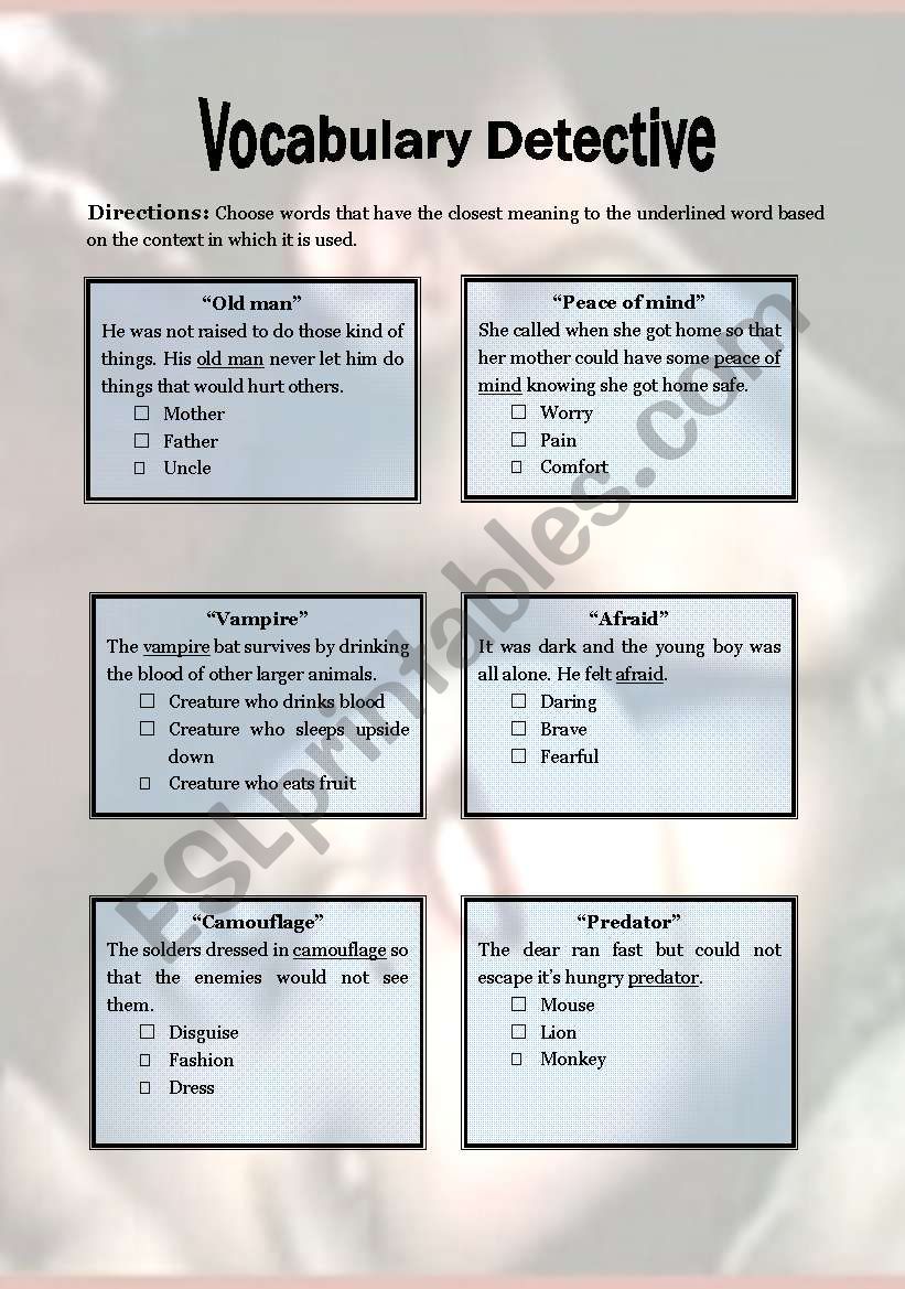 Vocabulary Detective 4 (fourth 15 minutes of Twilight movie)