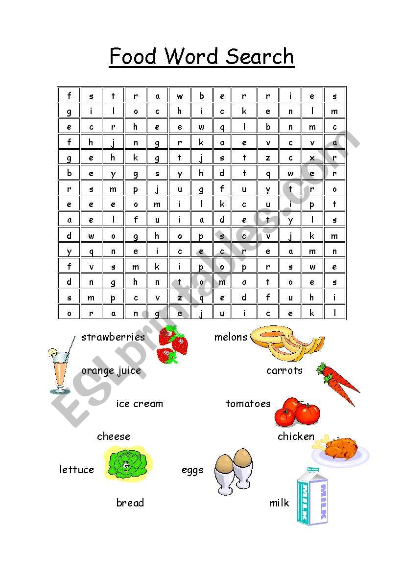 food wordsearch worksheet