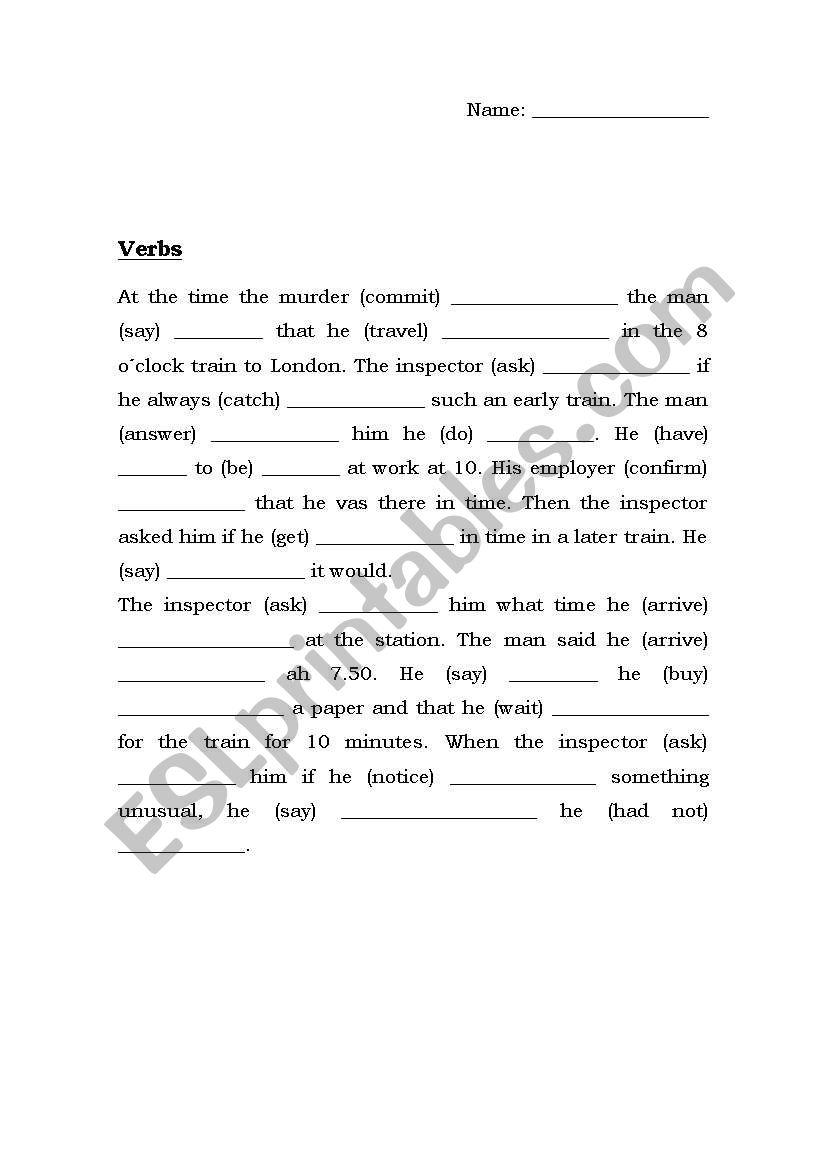 Verbs tenses worksheet