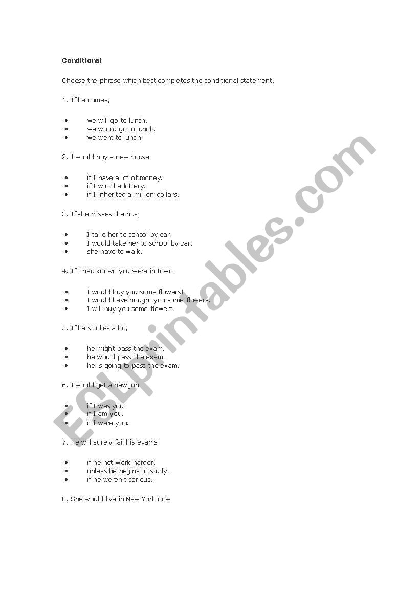 conditional worksheet