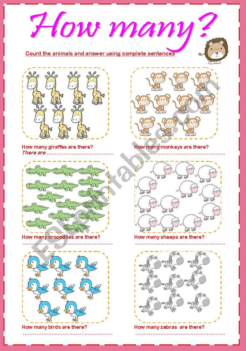 How many animals are there? worksheet