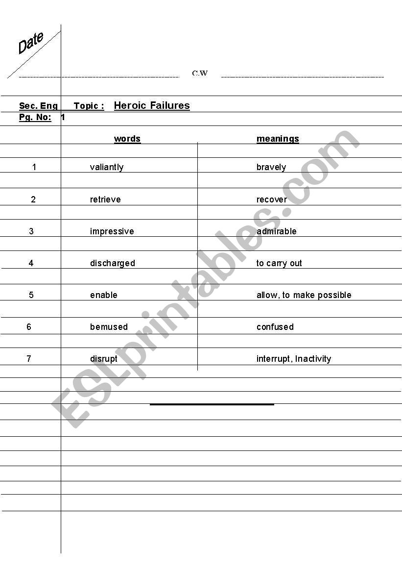 words meaning worksheet