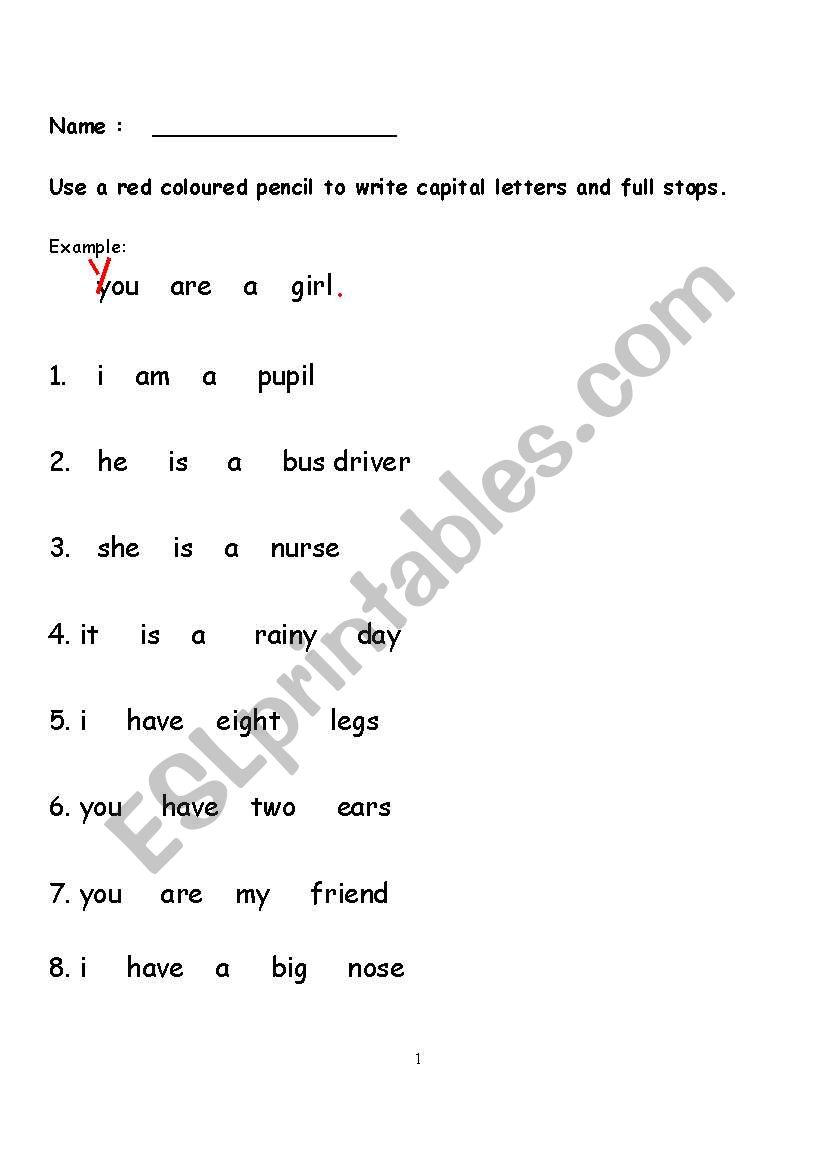 Punctuation Practice 1a worksheet