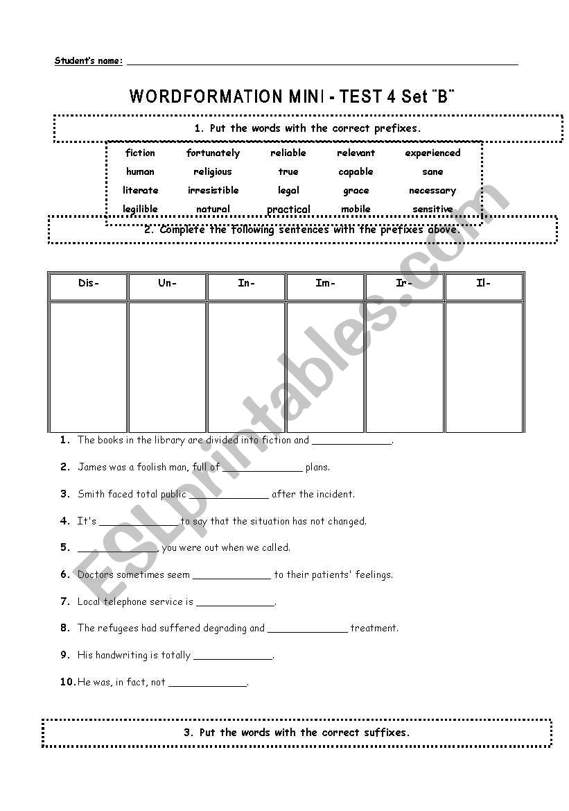 Wordformation test 2nd part worksheet