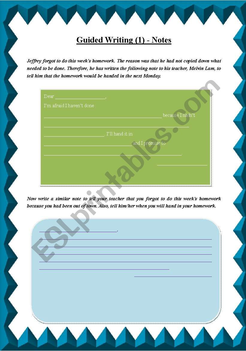 Guided Writing (1) - Notes worksheet