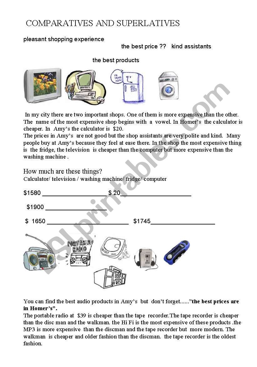 shopping worksheet