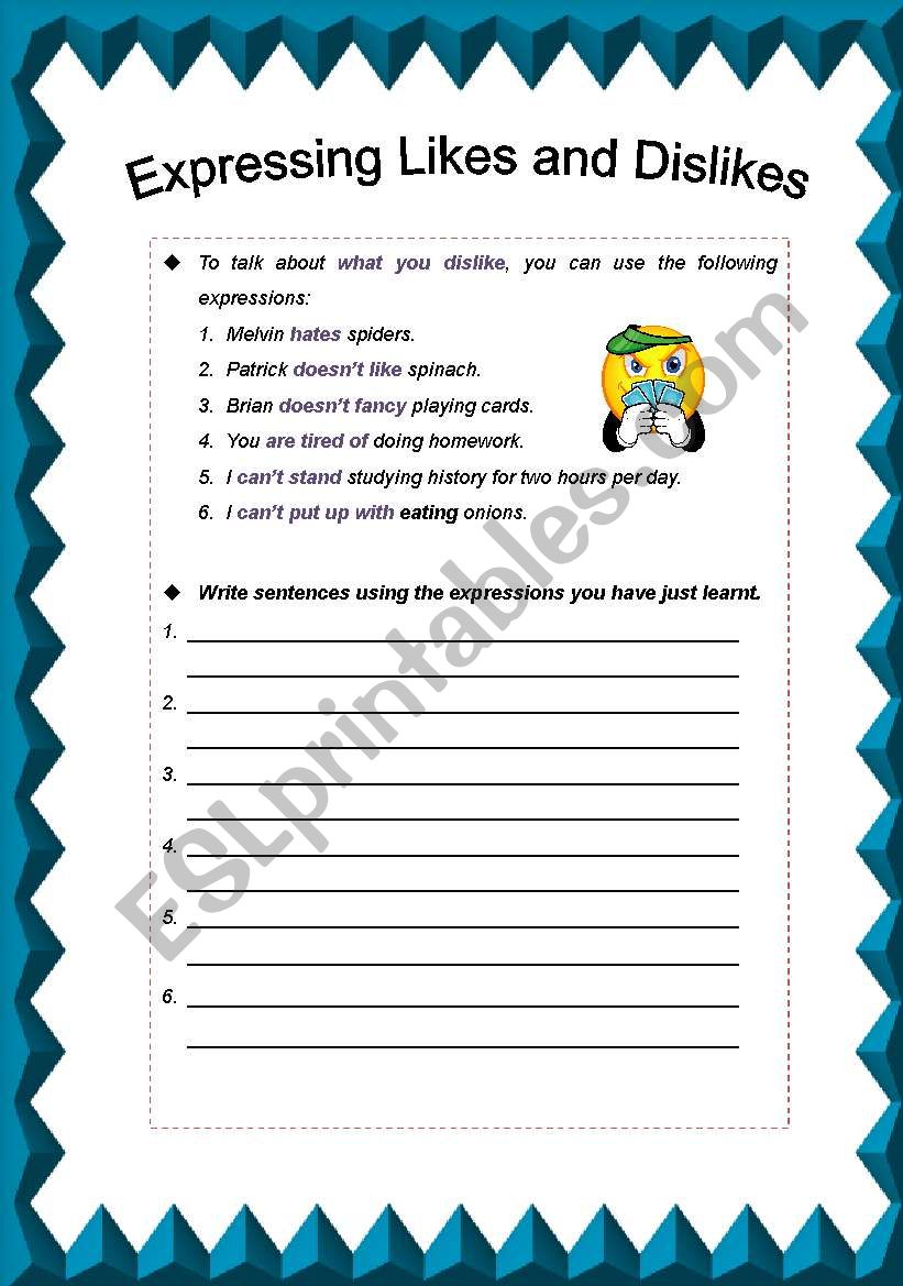 Expressing Likes and Dislikes worksheet