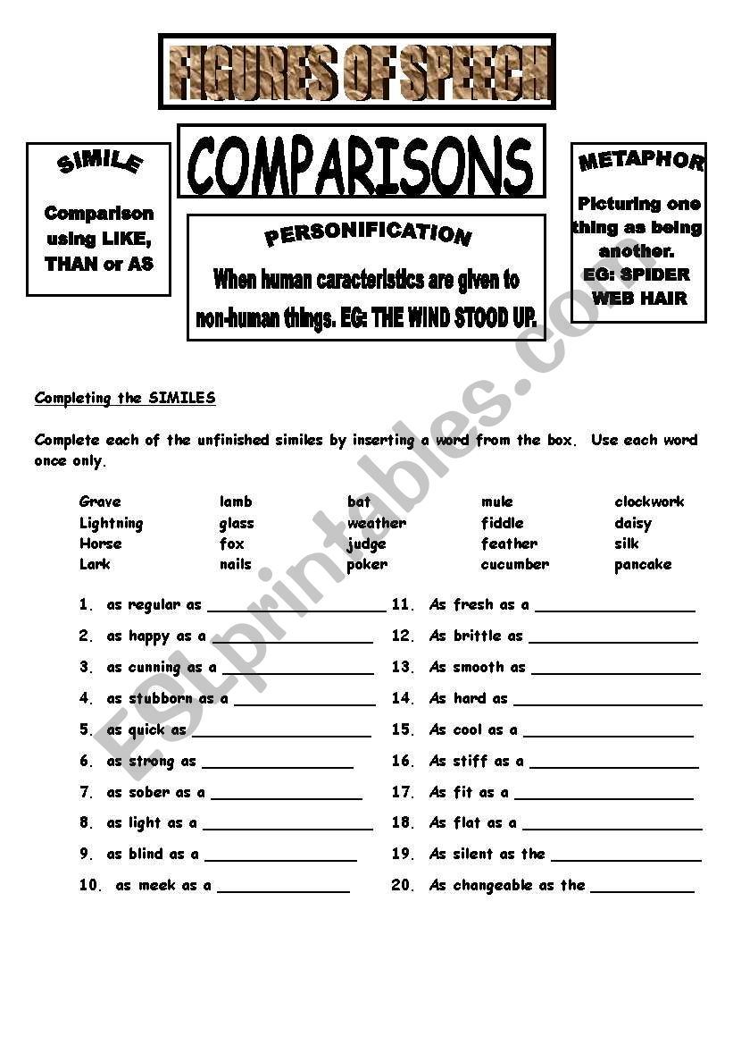 Similes worksheet