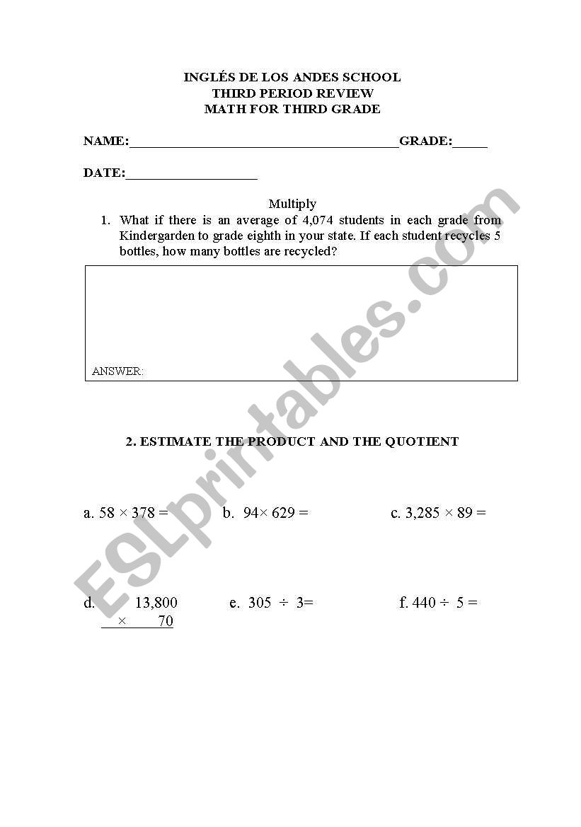 math, multiplication divison worksheet