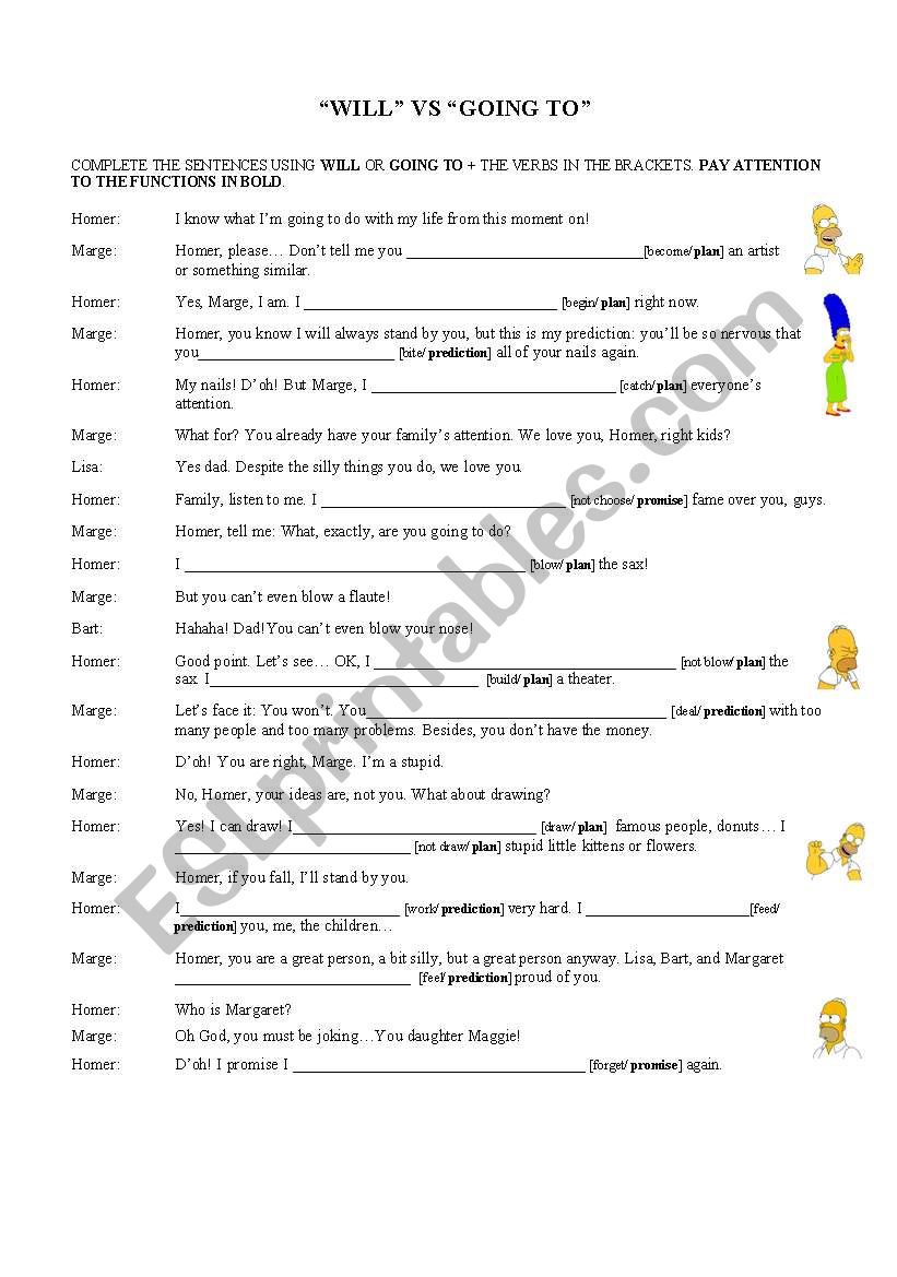 WILL VS GOING TO worksheet