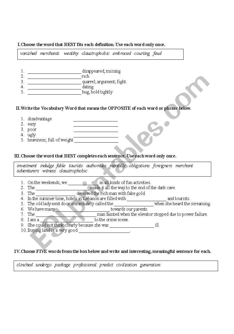 2nd intermediate Vocabulary test
