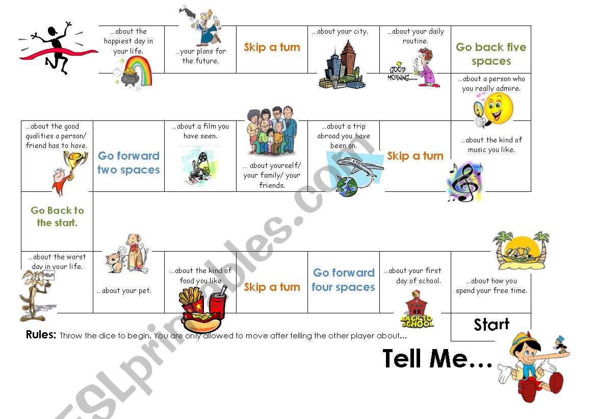 Board Game Tell me... worksheet