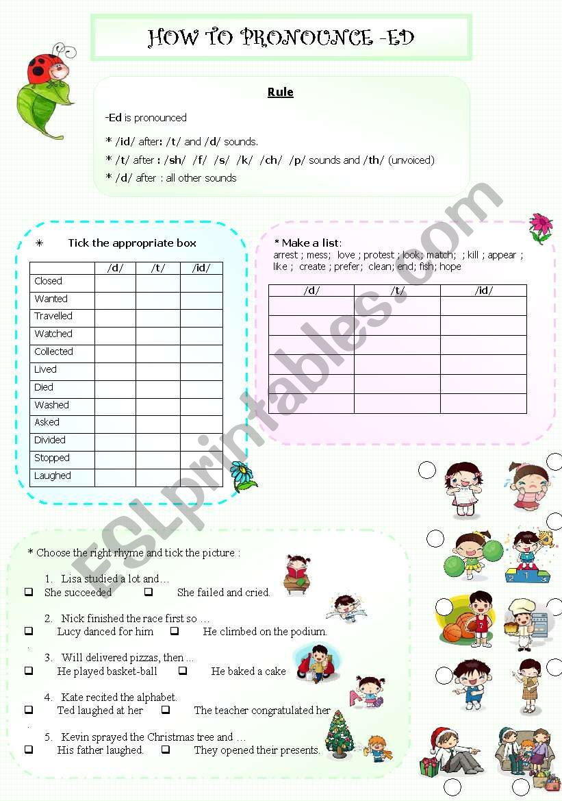 How to pronounce -ed worksheet