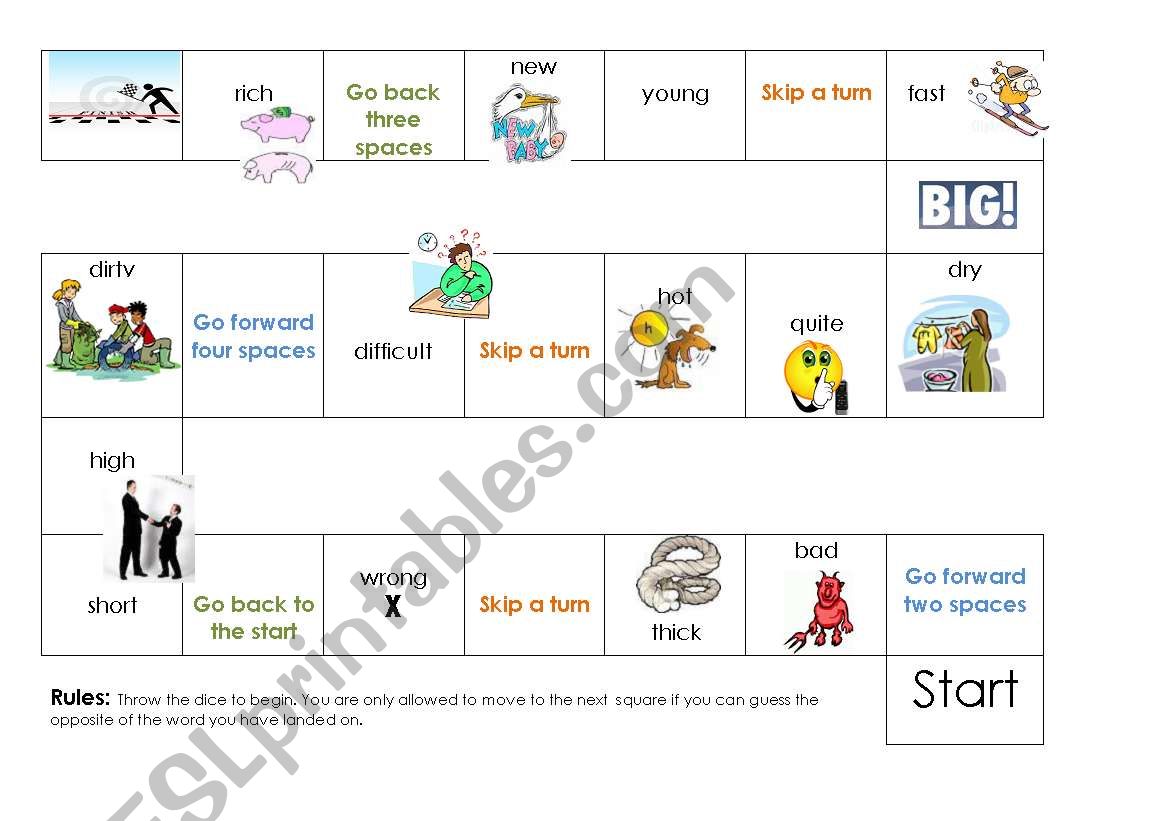 Board Game of Opposits 2 worksheet