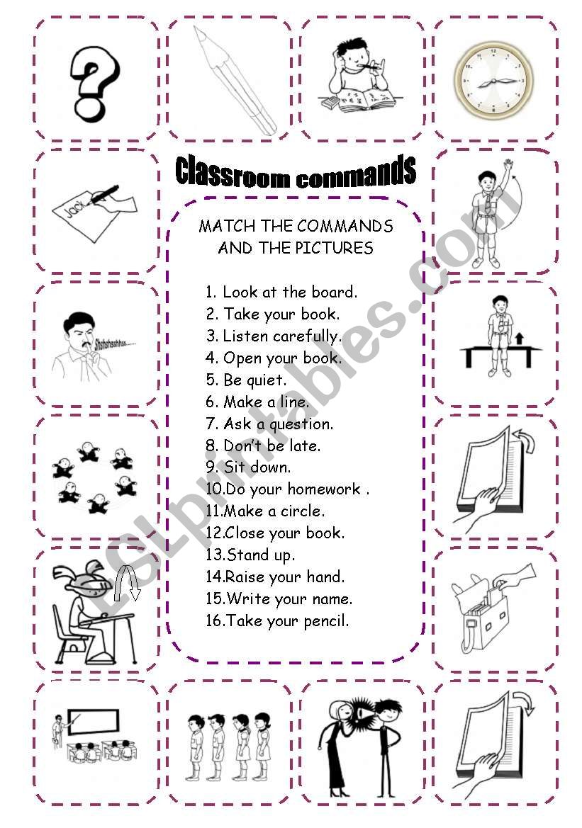 classroom commmands worksheet