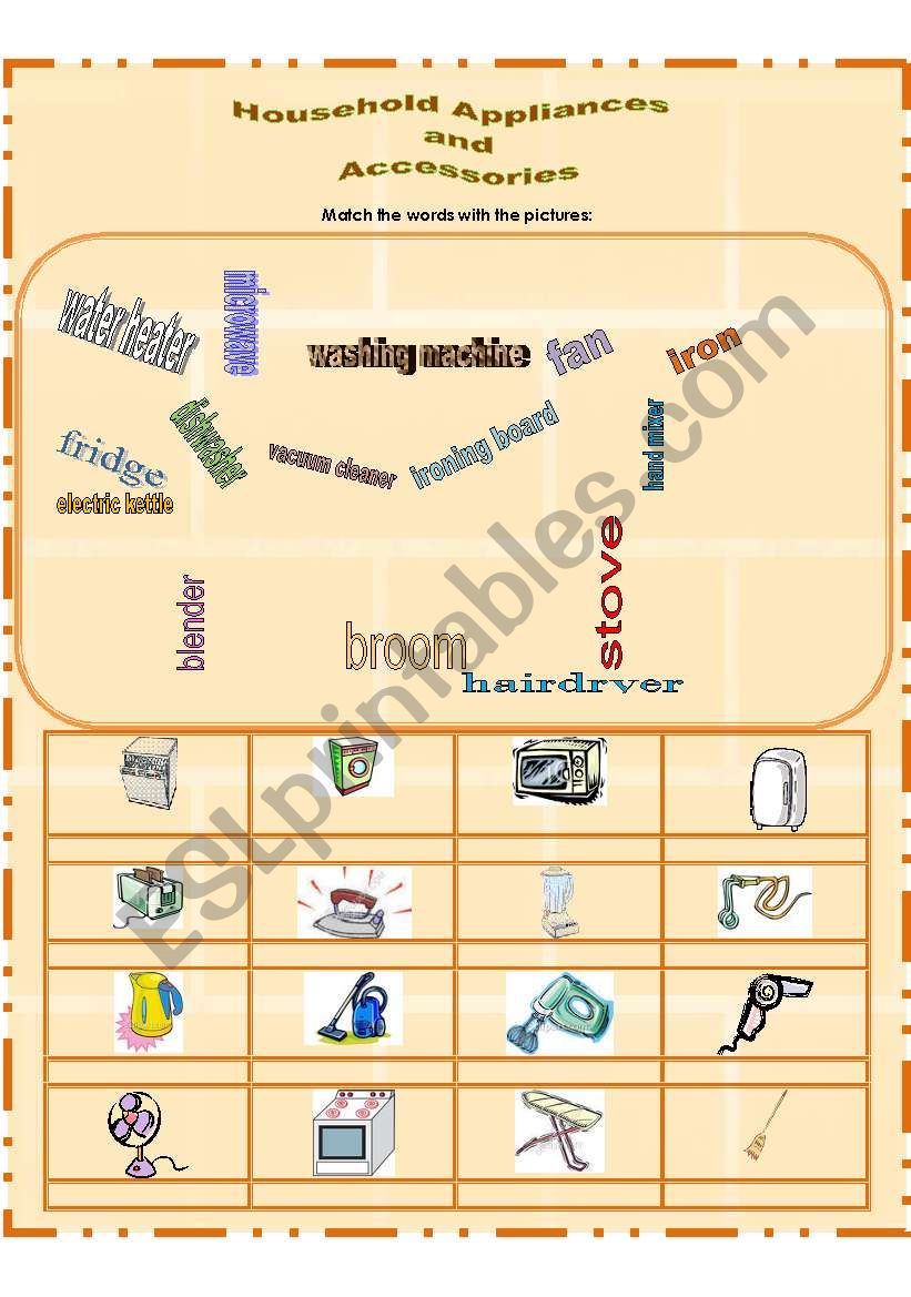 Household Appliances worksheet